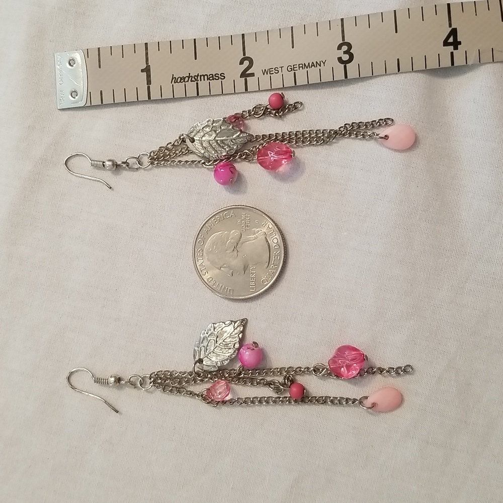 Silver and Pink Chain Earrings - Picture 3 of 5